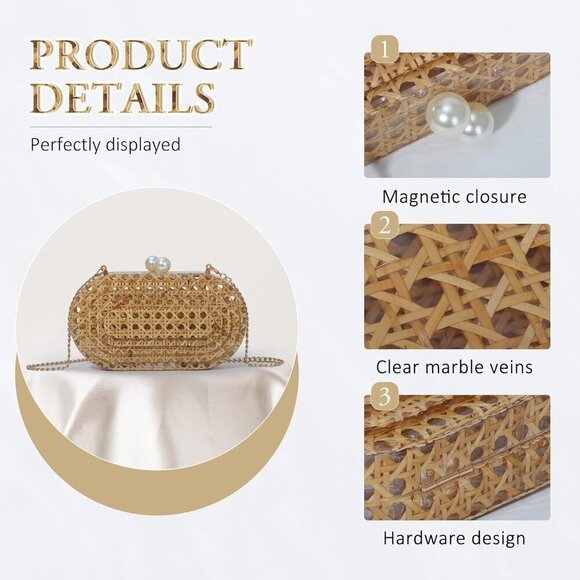 Women Acrylic Clutch Bag Rattan Woven Pattern Evening Crossbody Chic